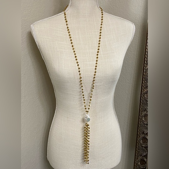 Gold Swarovski Necklace with Coin Pearl - Picture 2 of 6